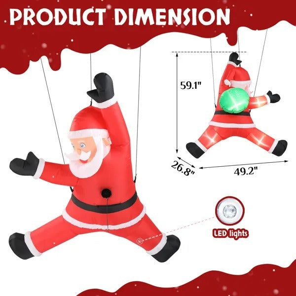 4.9 FT Lighted Christmas Inflatable Decoration, Inflatable Hanging Santa Claus With Gift Bag, Funny Blow Up Yard Decorations With Built-in LED Lights For Holiday Party Front Yard Lawn Garden Decor
