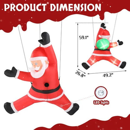 4.9 FT Lighted Christmas Inflatable Decoration, Inflatable Hanging Santa Claus With Gift Bag, Funny Blow Up Yard Decorations With Built-in LED Lights For Holiday Party Front Yard Lawn Garden Decor