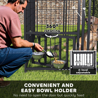 US Local Welded Wire Outdoor Dog Kennel With 360 Rotating & 4 Levels Adjustable Bowls, Waterproof Cover, 7.9 X 4 X 6