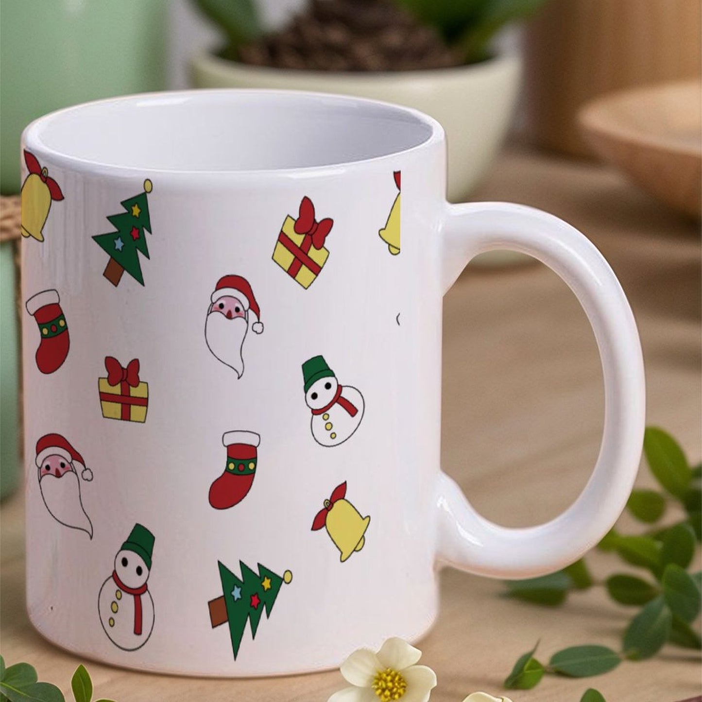 POD US Local White mug with full print, Christmas Santa Claus Trees Snowman 0064