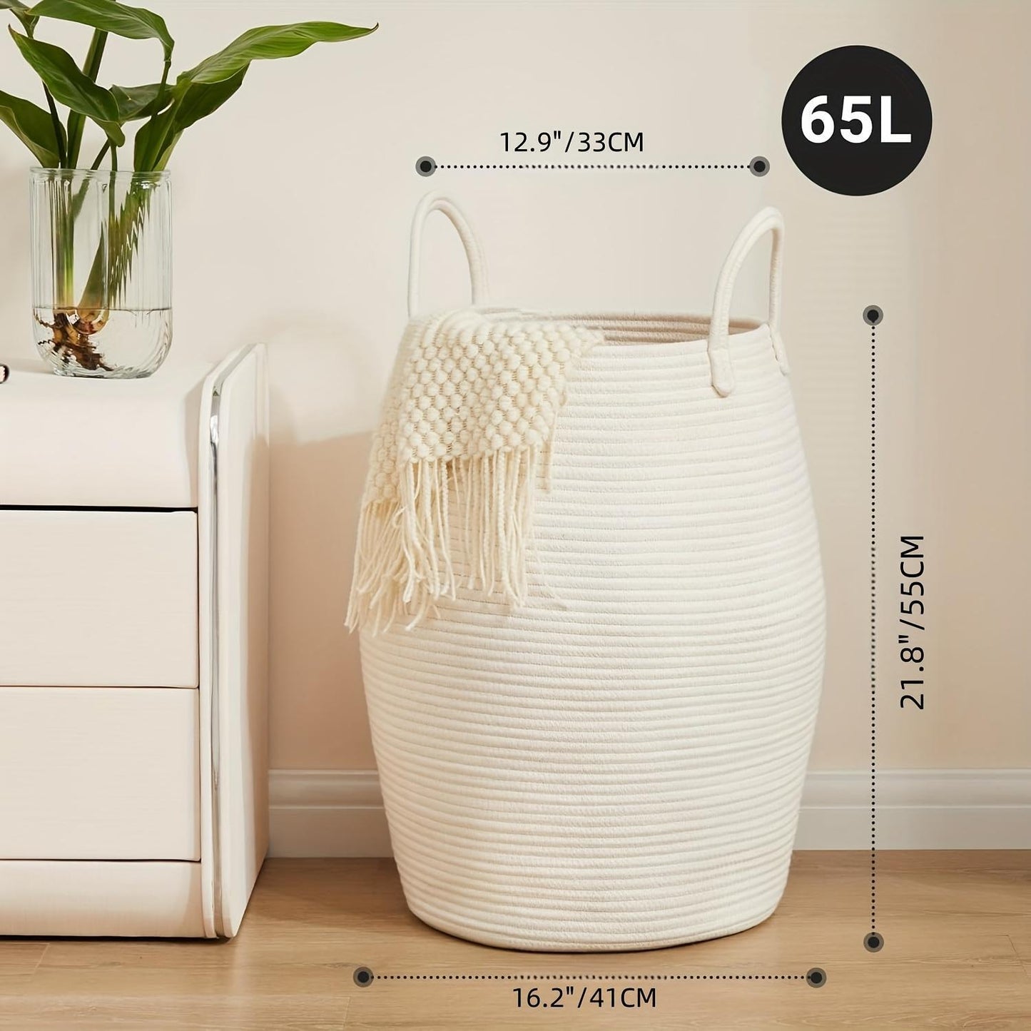 US Local Larry's Large Capacity Tall Model With Extended Handle Foldable Tassel-free Decorative Dirty Clothes Basket For Bedroom And Bathroom Clothing Storage