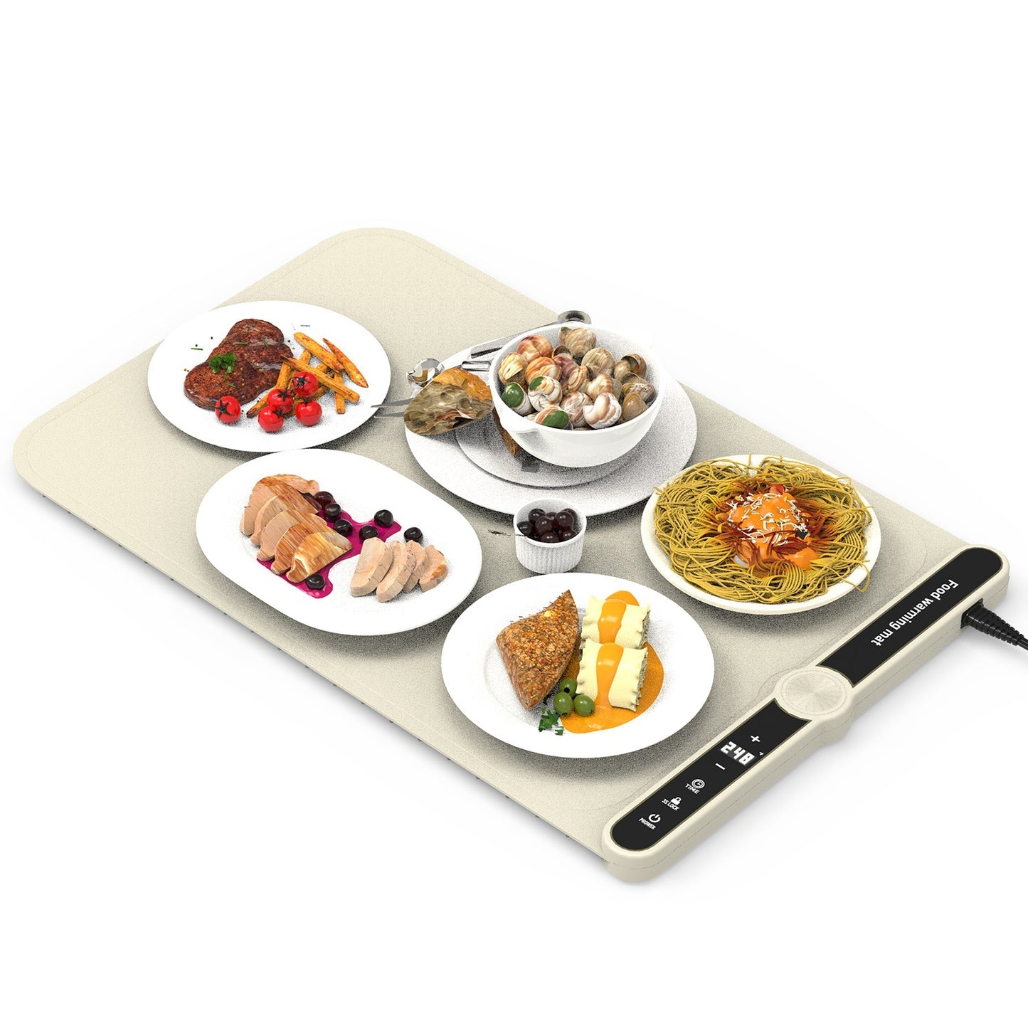 US Local 2 Size Optional Silicone Food Warming Mat With 9 Temperature Levels 6Hrs Timer Child Lock Auto Shut Off Roll-Up Electric Warming Tray For Party Buffet Gathering Daily Use 8S Fast And Even Heating