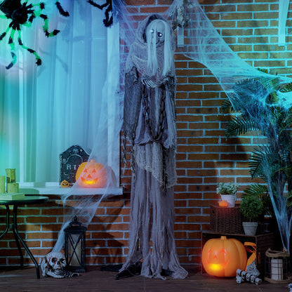 US Local 74inch Life Size Outdoor Halloween Decorations Skeleton Witch, Sound And Motion Activated Animated Prop Animatronic Decor With Light Up Eyes, Spooky Sound