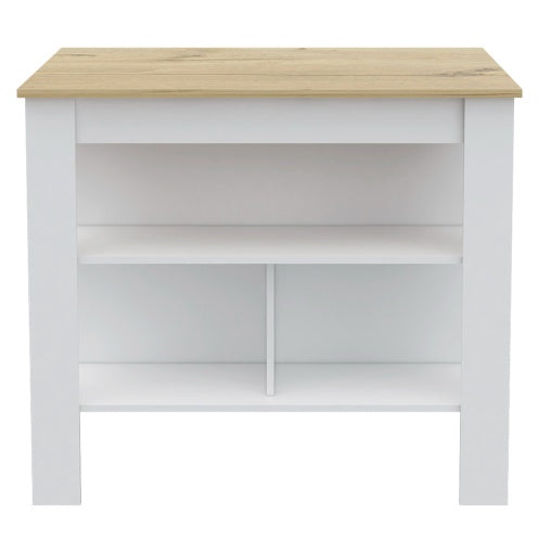 US Local Rockaway 3-Shelf Kitchen Island White And Light Oak