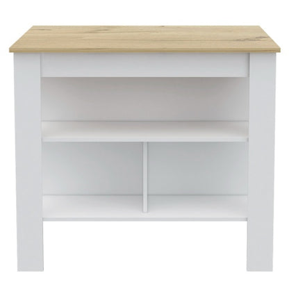 US Local Rockaway 3-Shelf Kitchen Island White And Light Oak