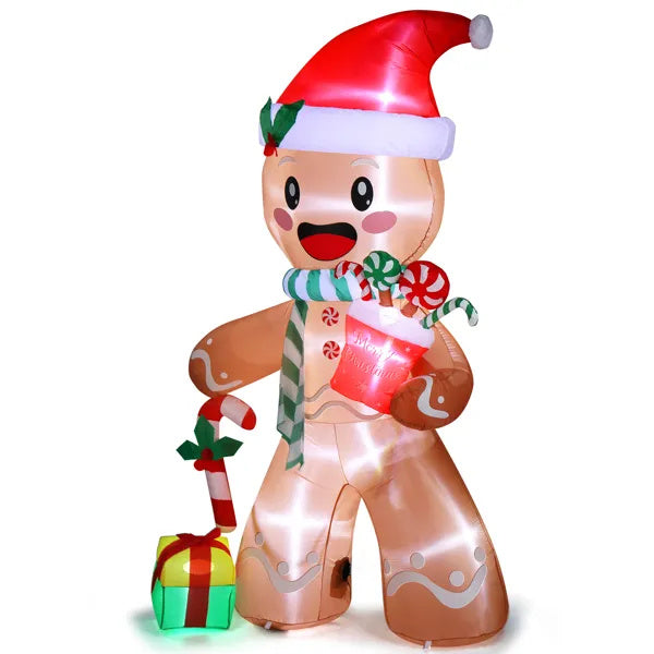 US Local 7.9 FT Lighted Christmas Inflatable Decoration, Inflatable Gingerbread Man Outdoor Decoration, Funny Blow Up Yard Decorations With Built-in LED Lights For Holiday Party Front Yard Lawn Garden Decor