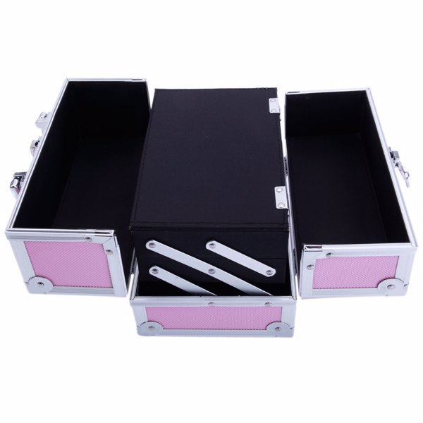 US Local Handheld Top Double Opening Aluminum Alloy Makeup Case With Mirror