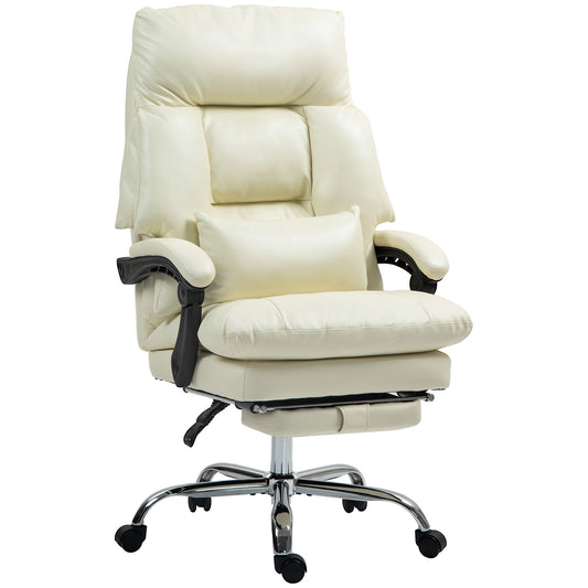 US Local Overstuffed Office Chair, High Back Desk Chair With Foot Rest, Reclining PU Leather Computer Chair, Cream White
