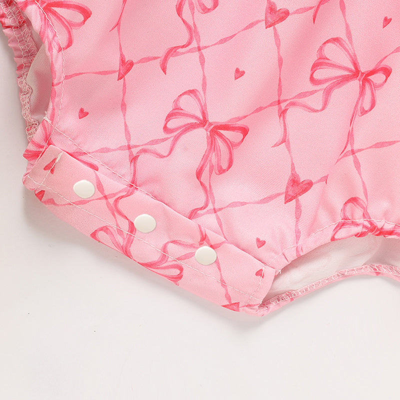 US Local Baby Girl's Bowknot Graphic Print Romper, Daddy's Girl Letter Print Triangle Jumpsuit With Bubble Sleeves