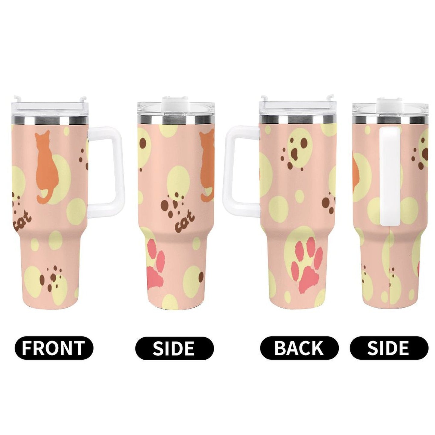 PHDT00263 POD US Local Tumbler 40 oz Large Capacity Car Cup Cat Footprints Pink Yellow