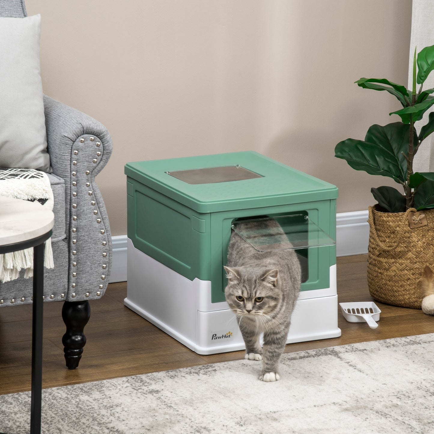 US Local Fully Enclosed Cat Litter Box Portable Pet Toilet With Spoon Large Space