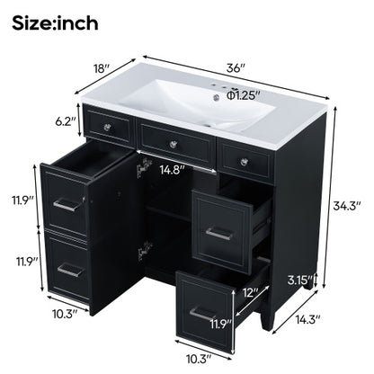 US Local 36  Bathroom Vanity Cabinet With Sink Top Combo Set , Black ,Single Sink,Shaker Cabinet With Soft Closing Door And 3 Drawers