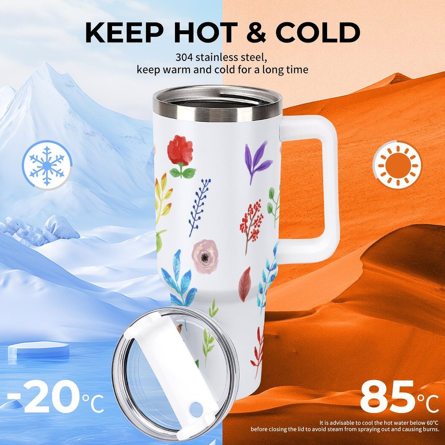 PHDT00195 POD US Local Tumbler 40 oz Large Capacity Car Cup Flower