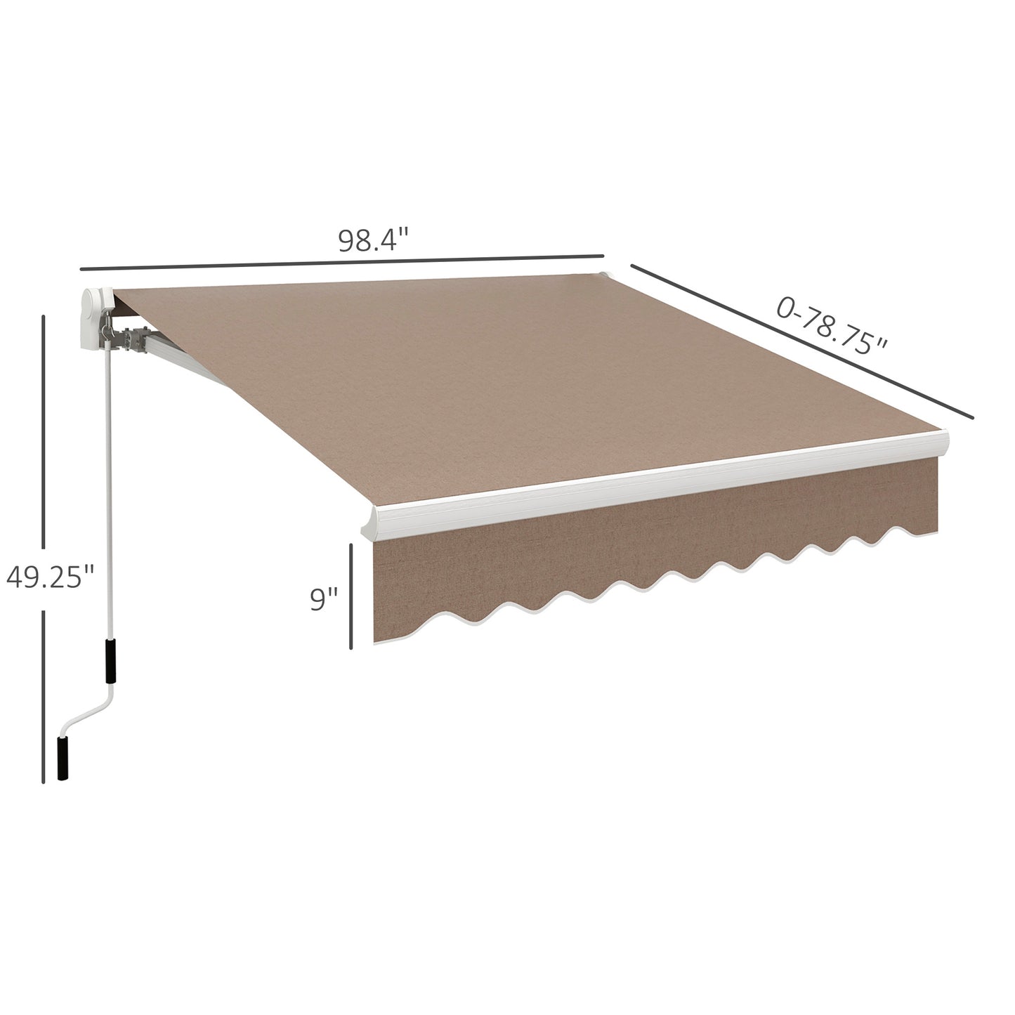 US Local 8' X 6.6' Patio Retractable Awning Manual Exterior Sun Shade Deck Window Cover, Brown