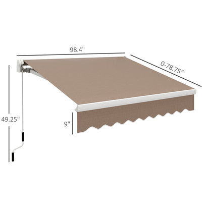 US Local 8' X 6.6' Patio Retractable Awning Manual Exterior Sun Shade Deck Window Cover, Brown
