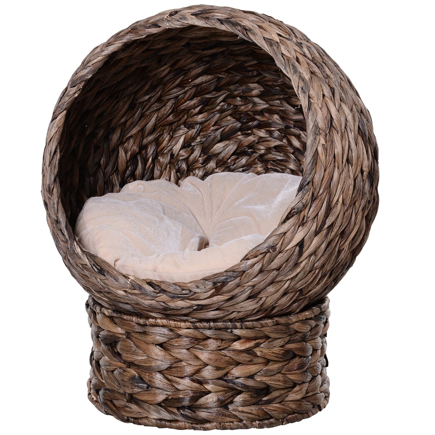 US Local Handmade Wicker Elevated Cat Bed With Cushion Dark Brown For Kittens
