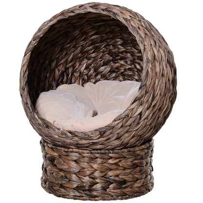 US Local Handmade Wicker Elevated Cat Bed With Cushion Dark Brown For Kittens