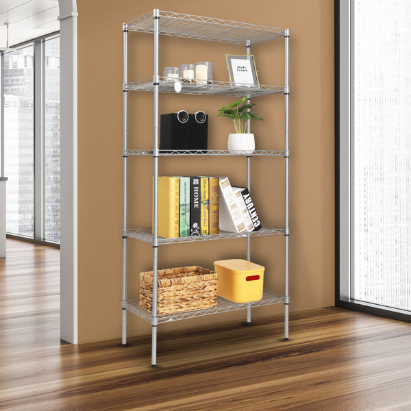 US Local Carbon Steel Rectangular Metal 5-layer Storage Rack - Silver Gray