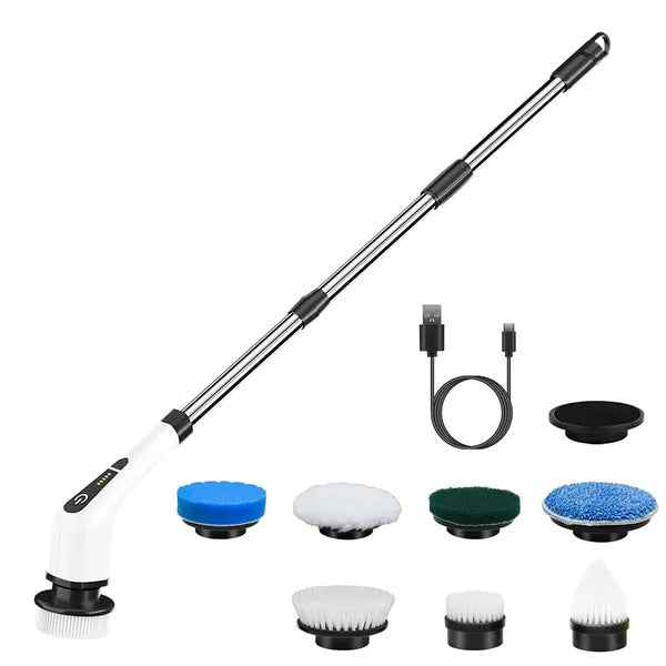 US Local Electric Spin Scrubber Cordless Cleaning Brush Extendable With 8 Replaceable Heads 2 Speed Adjustable Extension Arm Bathroom Tub Tile Floor