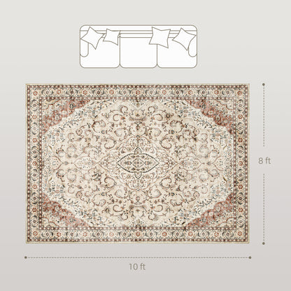 US Local Area Rug 8x10, Machine Washable Rug, Non-Slip Classical Floral Print Floor Carpet For Living Room, Bedroom, Mixed-Brown