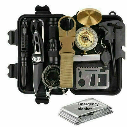 US Local 14-In-1 Outdoor Emergency Survival Kit Camping Hiking Tactical Gear Case Set Box