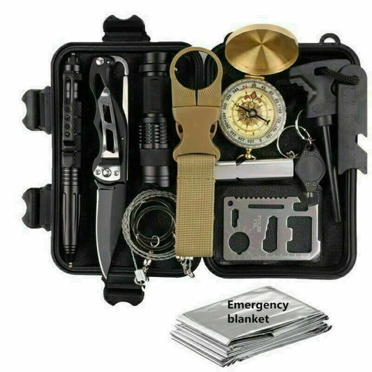 US Local 14-In-1 Outdoor Emergency Survival Kit Camping Hiking Tactical Gear Case Set Box