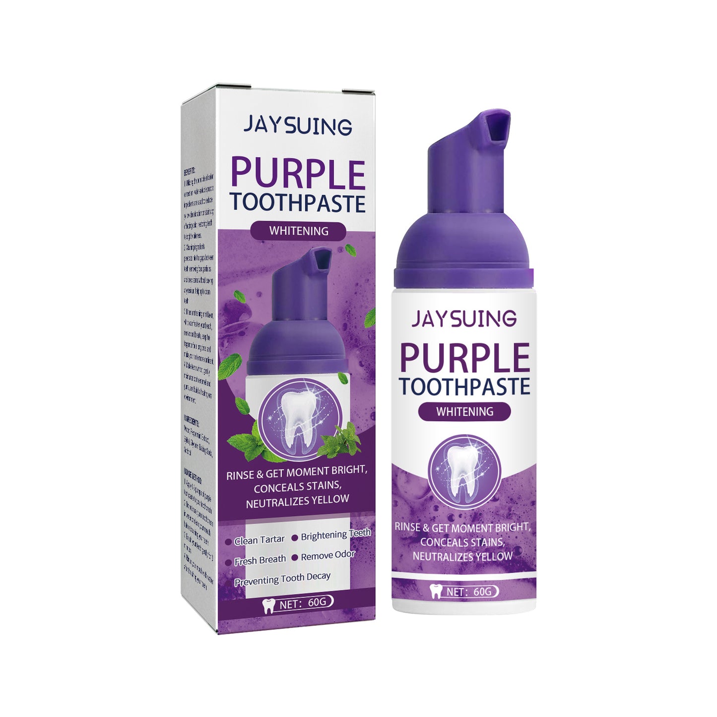 US Local Jaysuing Purple Tooth Whitening Toothpaste, Brightens Teeth Cleans Stains And Relieves Bad Breath Beautiful Teeth Toothpaste