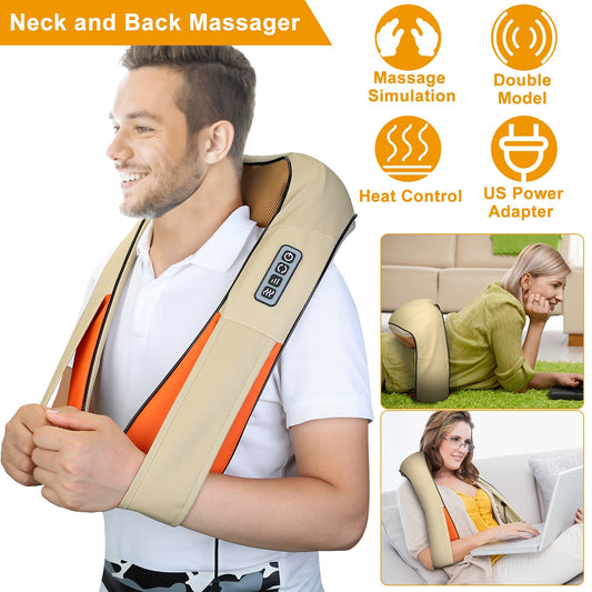 US Local 1 Pc Neck Shoulder Massager Electric Back Massage Cape With Heat Deep Tissue 3D Kneading Massage Neck Waist Shiatsu Massager Pillow For Muscles Pain Relief Relax In Car Office And Home
