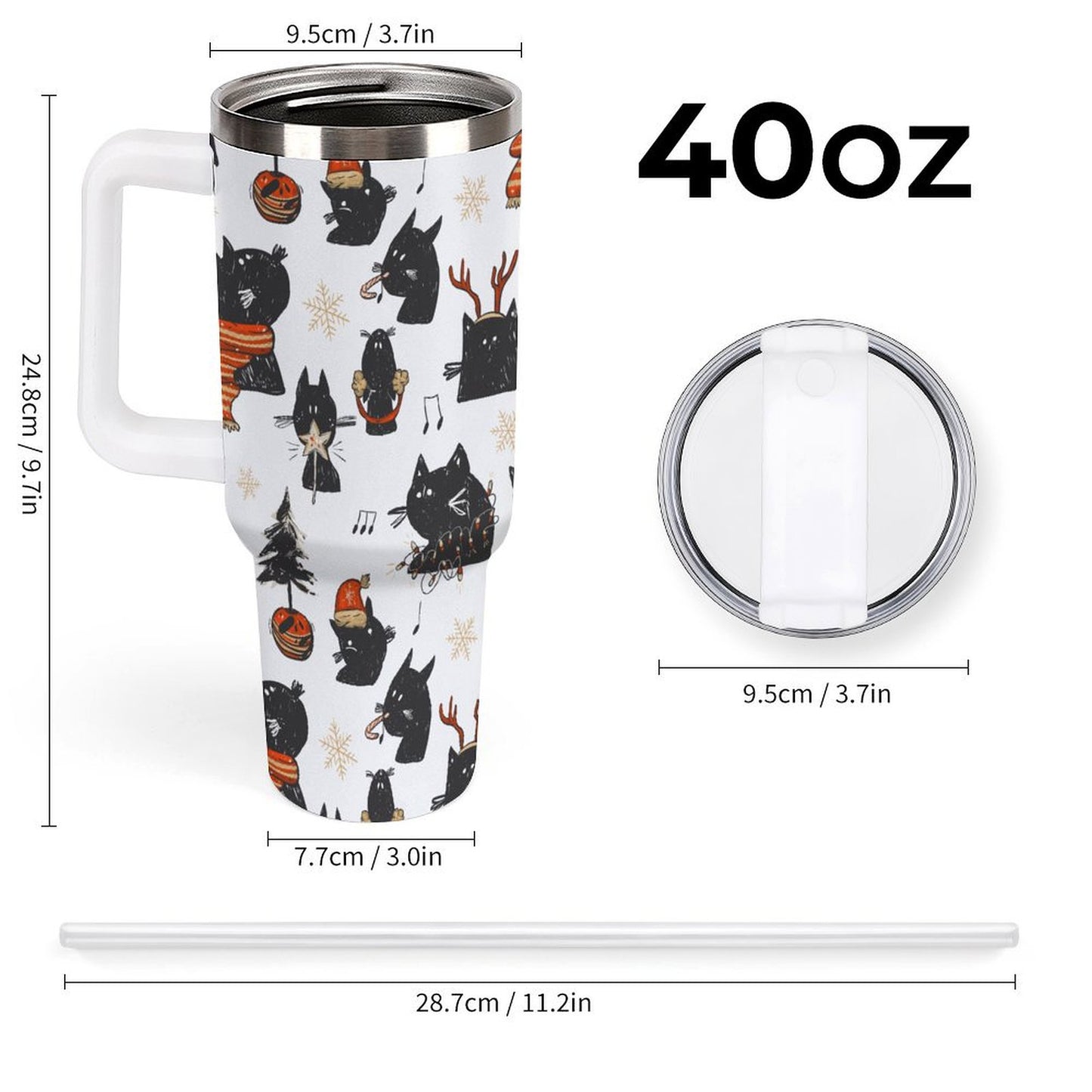 PHDT00085 POD US Local Tumbler 40 oz Large Capacity Car Cup Christmas, Black Cat