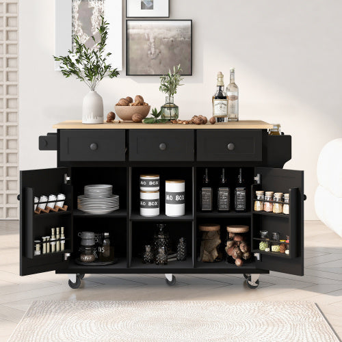 US Local Kitchen Trolley With Rubberwood Folding Leaf Countertops