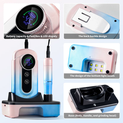 US Local Nail Drill, Portable Electric Nail File 45000RPM, Rechargeable Nail Drill Professional With Bits & Base, For Acrylic Gel Nails, E-File Machine, Manicure Polishing, For Salon Home