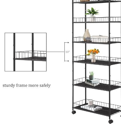 US Local 6-tier Storage Line Slim Shelves On Wheels