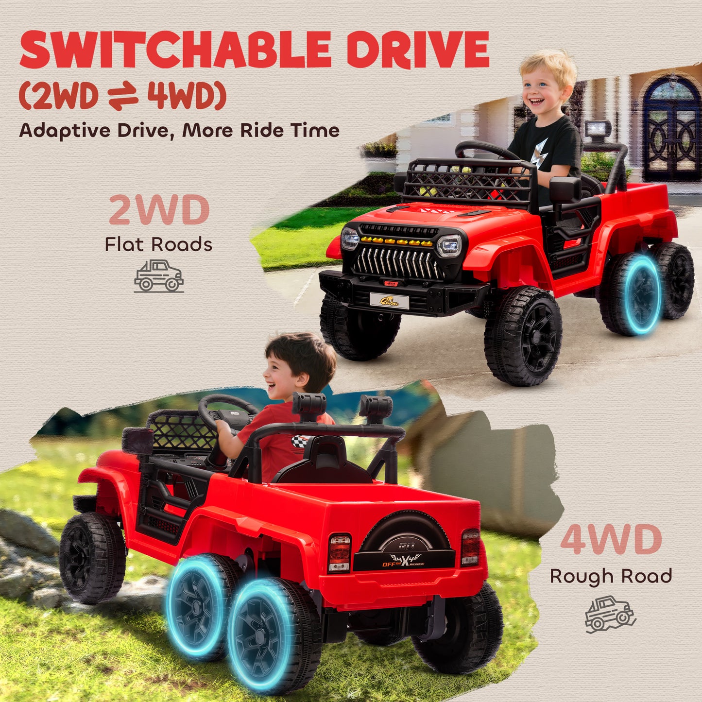 US Local 12V 4x4 Kids Electric Car w/ 2WD/4WD Switchable