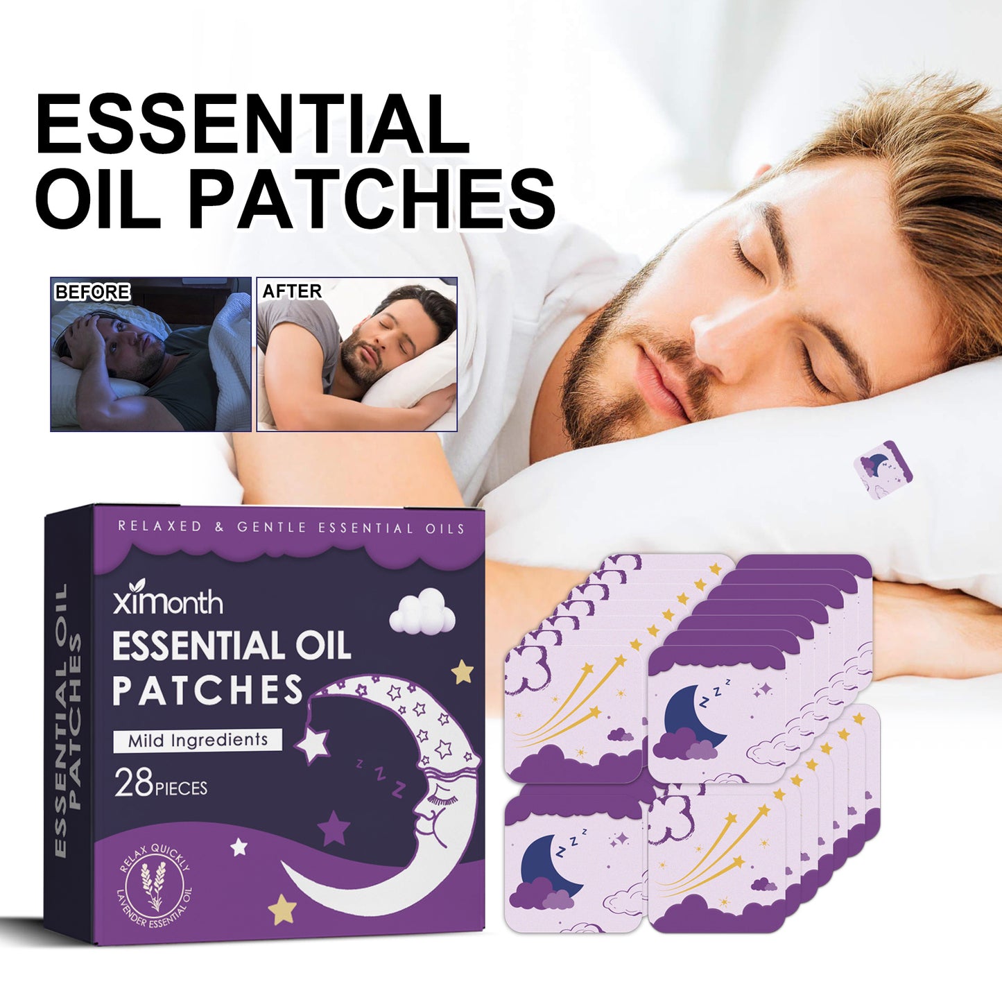 US Local Ximonth Essential Oil Good Night Patch Help To Fall Asleep Quickly At Night Relieve Body Muscle Fatigue Stress Sleep Patch