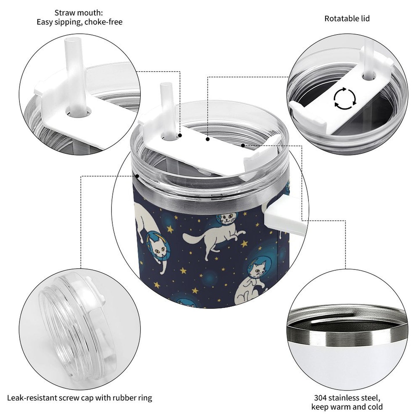 PHDT00455 POD US Local Tumbler 40 oz Large Capacity Car Cup Starry Sky, Cat, Universe