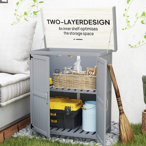 UK Local Outsunny Wooden Garden Shed, Garden Tool Storage Shed With Hinged Roof And Shelf, Outdoor Storage Cabinet With Double Doors, Grey