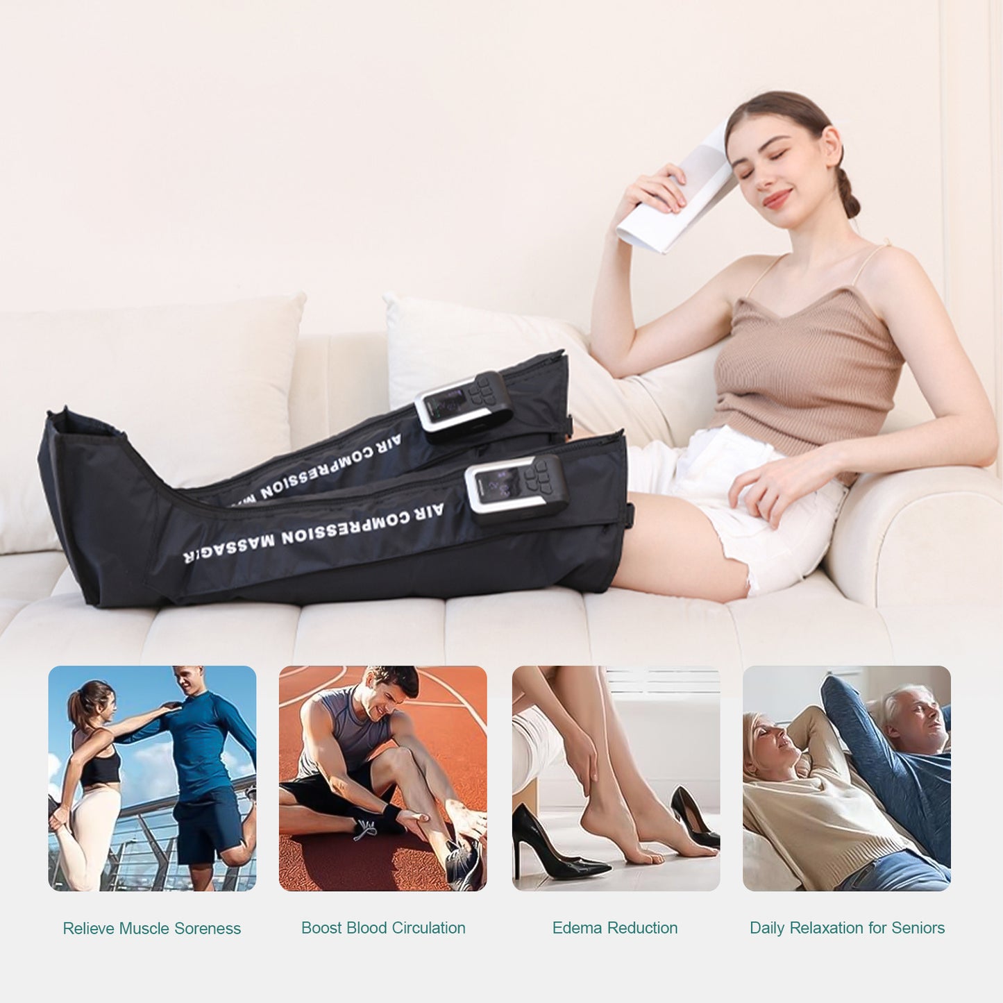 US Local Leg & Foot Massager With Air Compression, 5 Pressure Levels, 3 Smart Modes, Rechargeable & Portable, Pain Relief For Muscles & Circulation, Type-C Charging, Home,Office Use