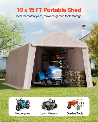 US Local Outdoor Storage Shelter Portable Shed 10x15 Ft Waterproof Canopy Garage Tent