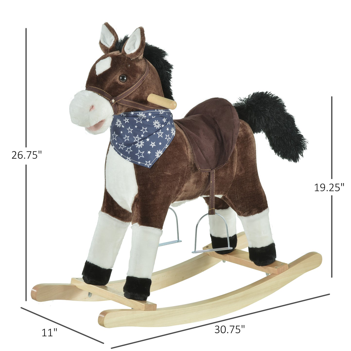 US Local Plush Cowboy Rocking Horse, Wooden Ride-On With Realistic Sounds, Wild West Fun, Brown, For 3-6 Years