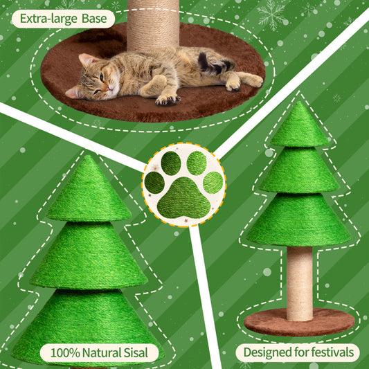 US Local 31.5in Christmas Tree Cat Scratcher, Cat Scratching Post For Indoor Cats, Large Sisal Cat Scratching Tree Cat Scratch Tower, Grass Green