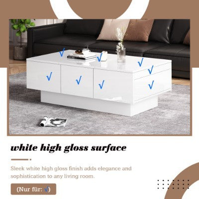 UK Local Coffee Table For Living Room, Modern Side Table Wooden Centre Table, White High Gloss Coffee Tea Tables With 2 Drawers And 2 Big Storage Space For Home Office Furniture