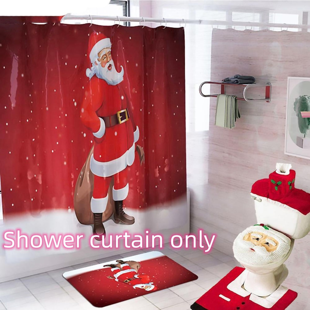 USA Local Merry Christmas Bathroom Curtain Santa Claus Toilet Seat Christmas Decorations