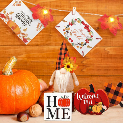 US Local Fall Gnome Tiered Tray Decorations Set Farmhouse Pumpkin Decor Autumn Maple Leaf Table Centerpieces With Fall String Lights Thankgiving Day Fall Greeting Card Autumn Harvest Decorations