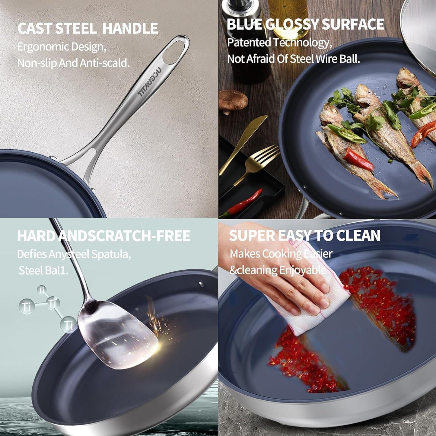 Titanium Alloy Stainless Steel 10-inch PFAS-Free PFOA-Free Non-Stick Pan Dishwasher-Safe Oven-Safe Suitable For All Stovetop Cookware