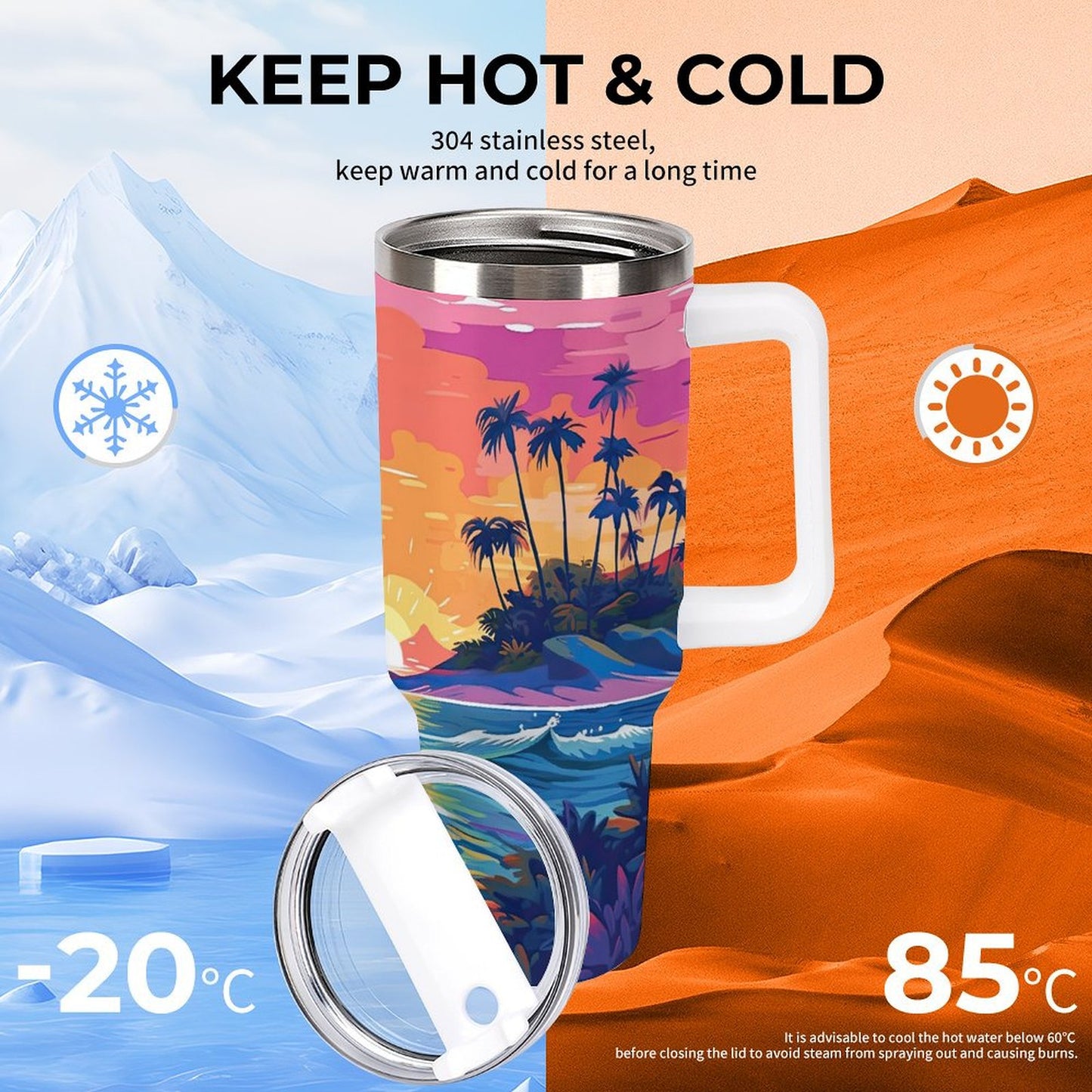 PHDT00520 POD US Local Tumbler 40oz Large Capacity Car Cup Island, Sunset