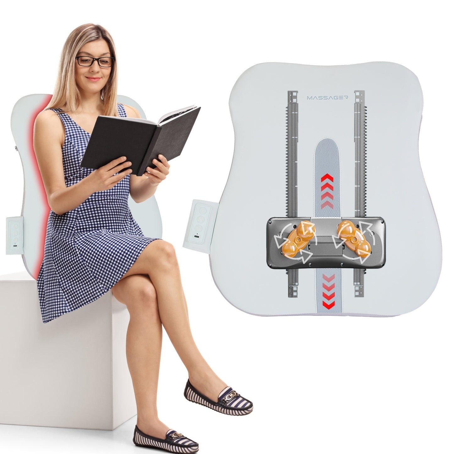 US Local 1 Set  Shiatsu Back Massager 3D Deep Tissue Kneading Massage Pillow Cordless USB Rechargeable With 3 Massaging Modes 2 Heating Levels 10Mins Auto-Off For Back Shoulder Waist Lumbar No Chair