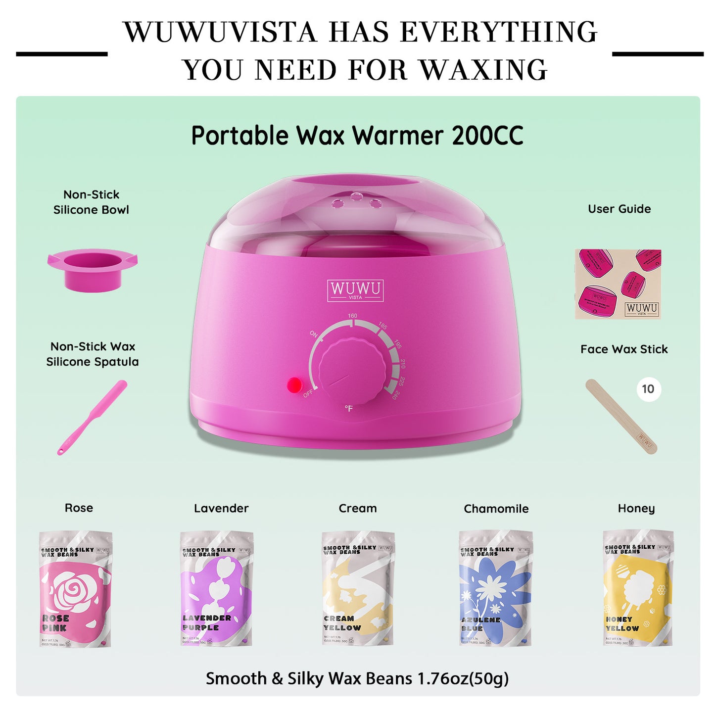 US Local Waxing Kit 19 Items, WUWUVISTA Hair Removal Wax Kit With Wax Melt Warmer Waxing Beads For Face, Brazilian, Full Body, Bikini Suitable For Plugs Of American & European Specifications