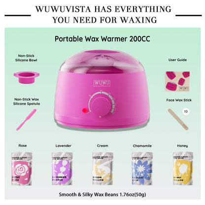 US Local Waxing Kit 19 Items, WUWUVISTA Hair Removal Wax Kit With Wax Melt Warmer Waxing Beads For Face, Brazilian, Full Body, Bikini Suitable For Plugs Of American & European Specifications