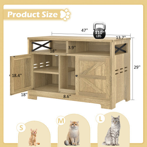 US Local GO Cat Litter Box Enclosure For 2 Cats, Double Hidden Litter Box Furniture Cat Washroom, Farmhouse Indoor Cat House End Table, Brown