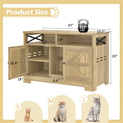 US Local GO Cat Litter Box Enclosure For 2 Cats, Double Hidden Litter Box Furniture Cat Washroom, Farmhouse Indoor Cat House End Table, Brown
